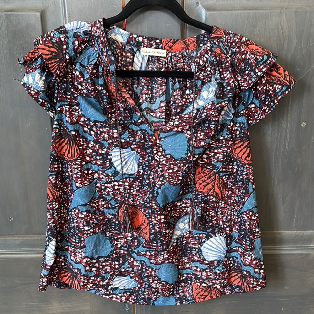 Ulla Johnson Red and Blue Patterned Blouse